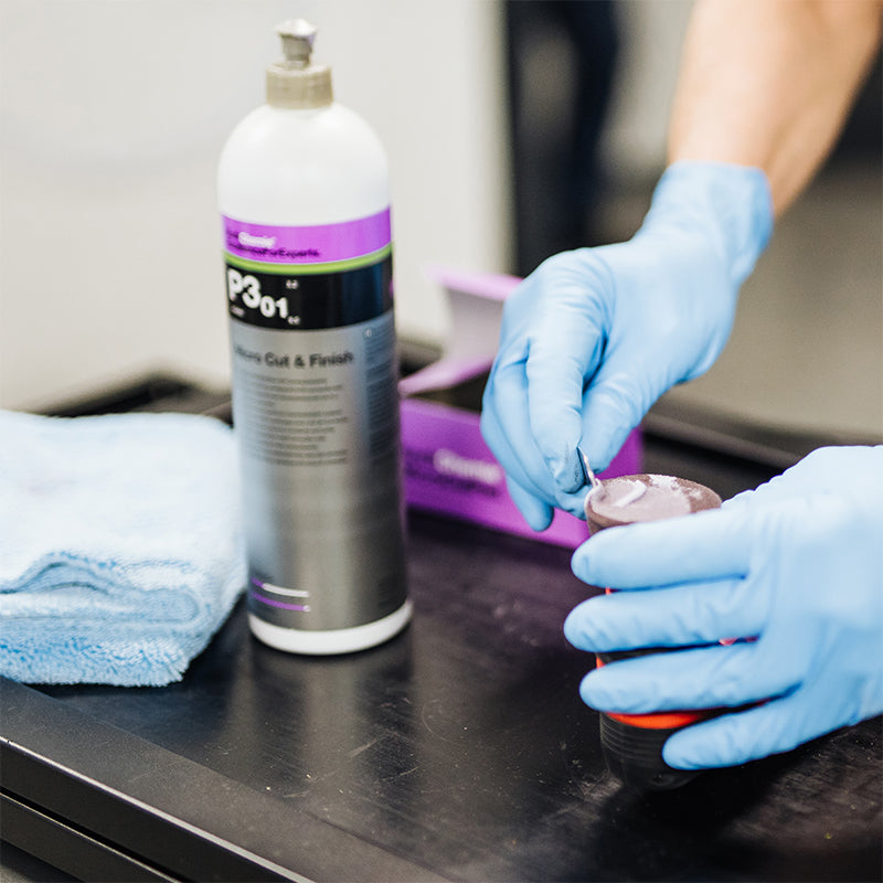 Koch Chemie Micro Cut & Finish P3.01 1 Litre, a cutting-edge micro-polishing compound with carnauba wax, sealing surfaces for a smooth and durable finish.