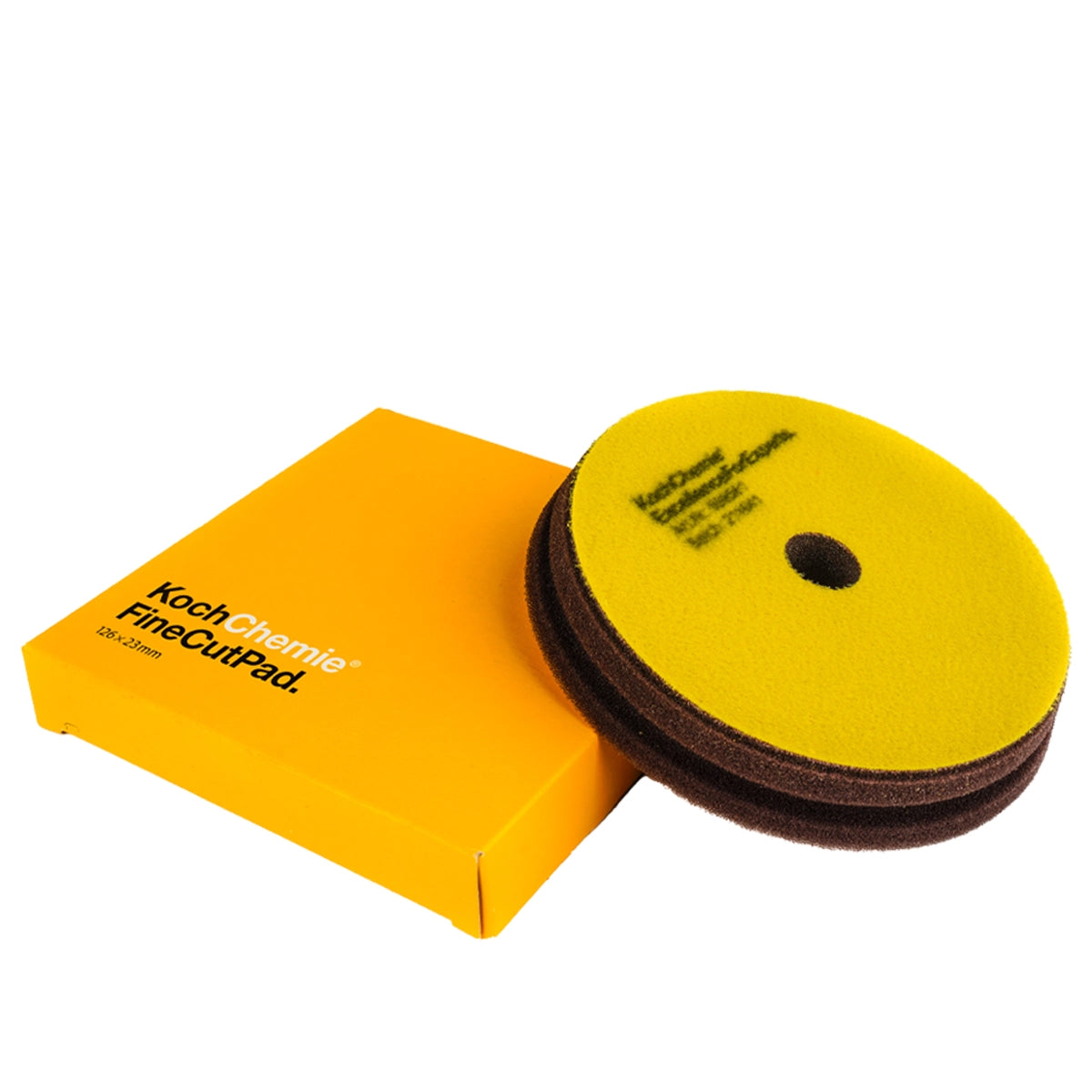 Yellow Koch Chemie Fine Cut Pad 126x23 mm with milling edge for flexibility and excellent handling on curved surfaces.