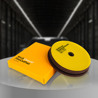 Koch Chemie Fine Cut Pad Yellow 126x23 mm, designed for professional detailing, fits 6-inch backing plates, offering precise and smooth polishing.