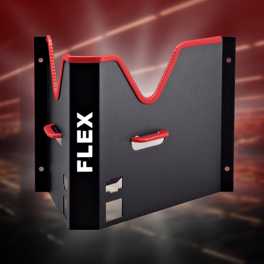 Flex WHP-1 AC/DC Wall Bracket for Polisher, Small – premium powder-coated steel holder for two polishers, ensuring space-saving storage and scratch protection.