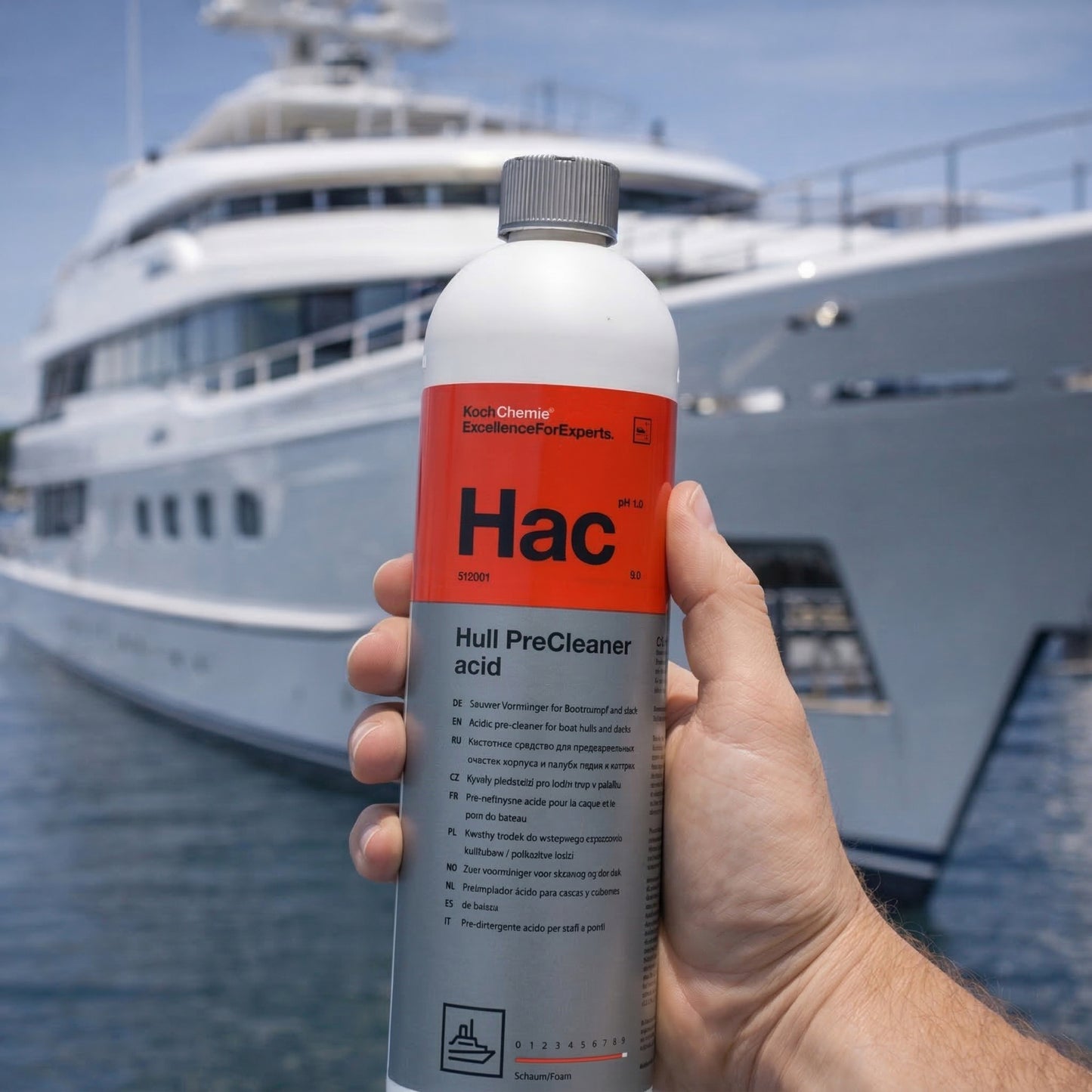 Koch Chemie Hull PreCleaner Acid Pre-Cleaner on ship background
