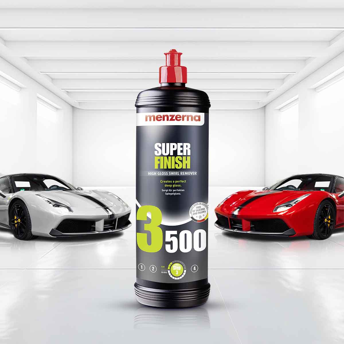 Menzerna SF-3500 polish, ideal for achieving a long-lasting, mirror-like gloss on modern car paints with no swirl marks.