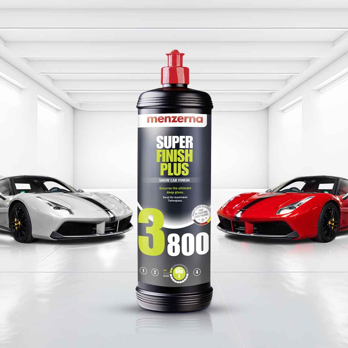 Menzerna Super Finish Plus SF 3800 1Ltr, a fine-grade polishing compound designed for scratch-resistant and ceramic coatings, delivering a smooth, glossy finish.