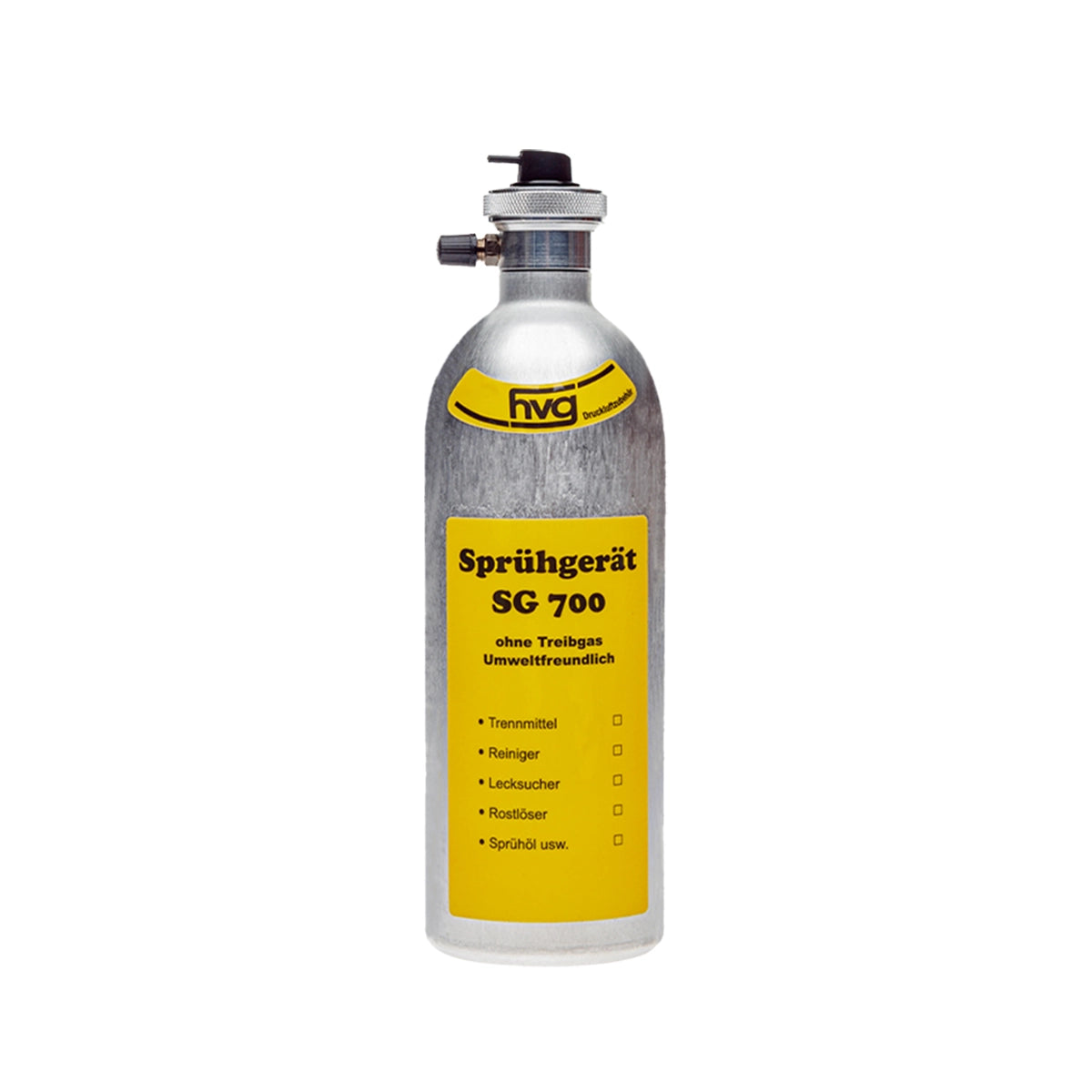Koch Chemie SG 700 aluminium spray can, refillable and eco-friendly, ideal for brake cleaners, Quick & Shine, and detailing products with 7.5 bar working pressure.