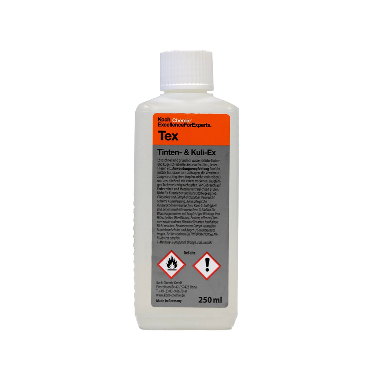 250ml Koch Chemie Ink Remover with fresh orange fragrance for solvent-resistant surfaces