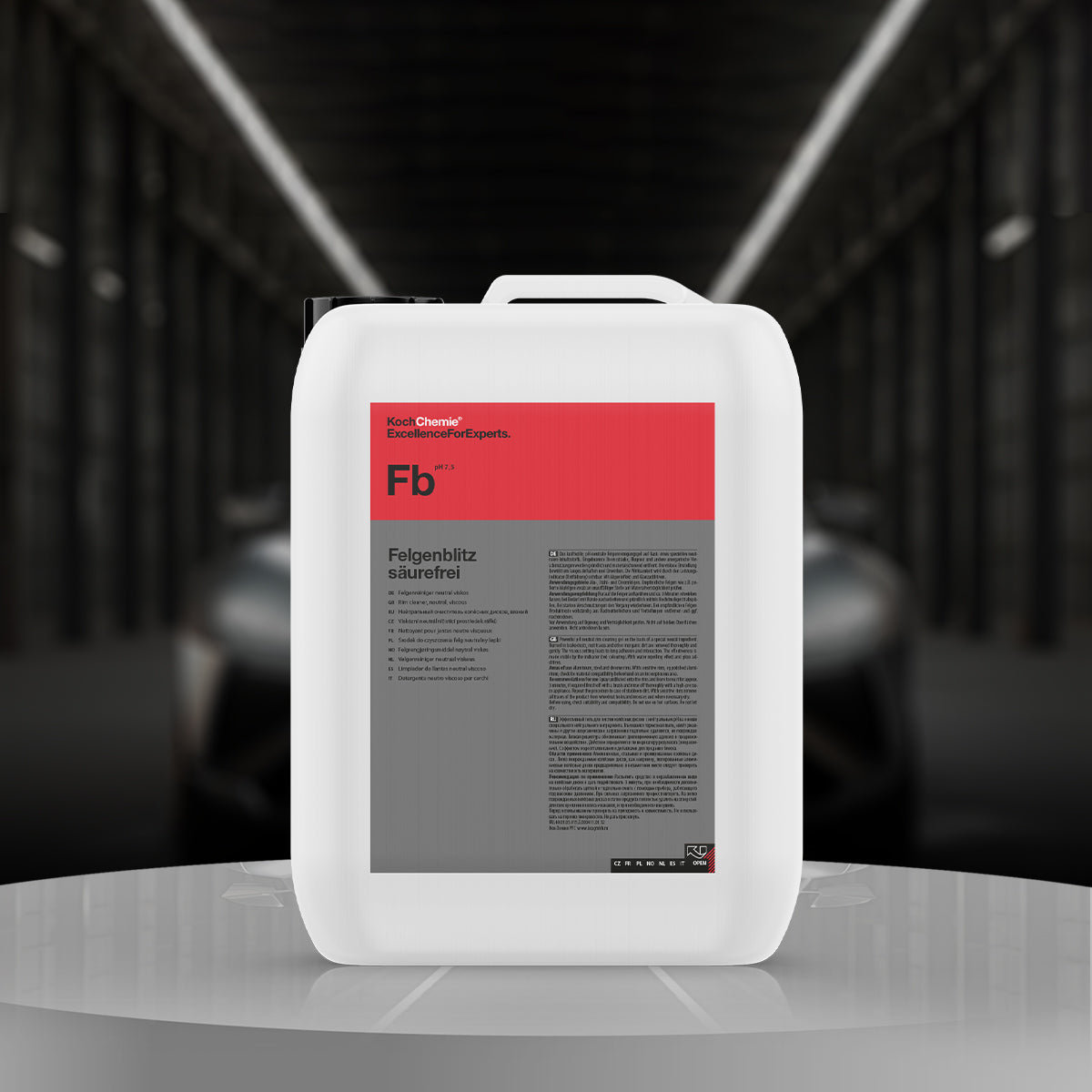 Koch Chemie Felgenblitz Säurefrei Iron Remover 11 kg, pH-neutral rim cleaning gel, removes brake dust and rust for spotless wheels.