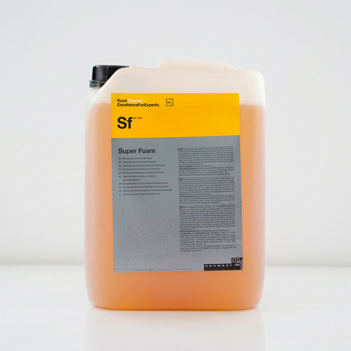 Koch Chemie Super Foam 11Kg Car Shampoo Yellow left side view on white background 