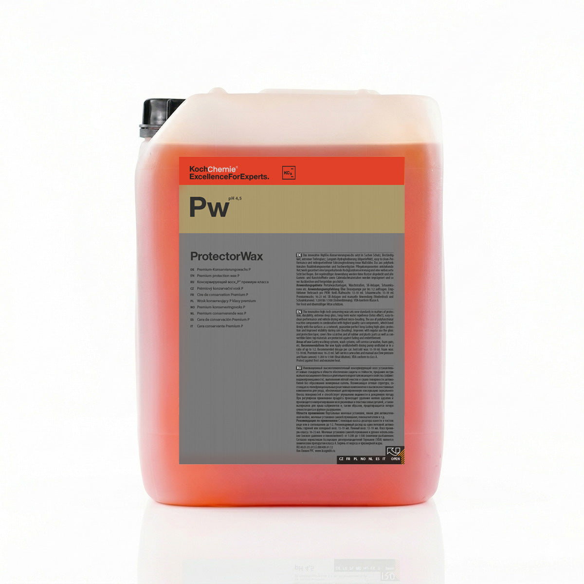 Koch Chemie Protector Wax 10 Litre, high-gloss wax providing long-lasting protection left side view.