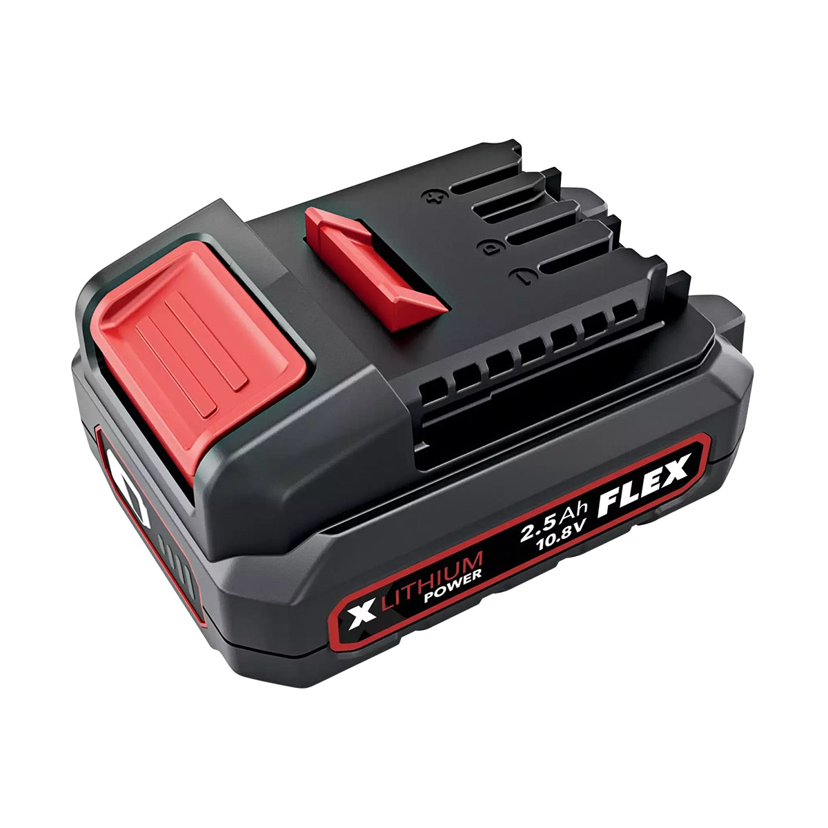 Compact and powerful Flex AP 10.8/2.5 Li-Ion battery with charge indicator and EMS protection.