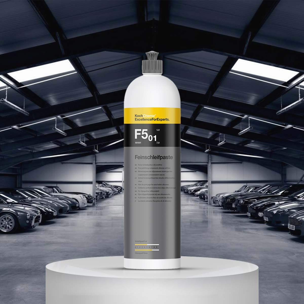 Koch Chemie Feinschleifpaste F5.01 silicone-based polish for removing wash scratches and swirls, ideal for aged paintwork.