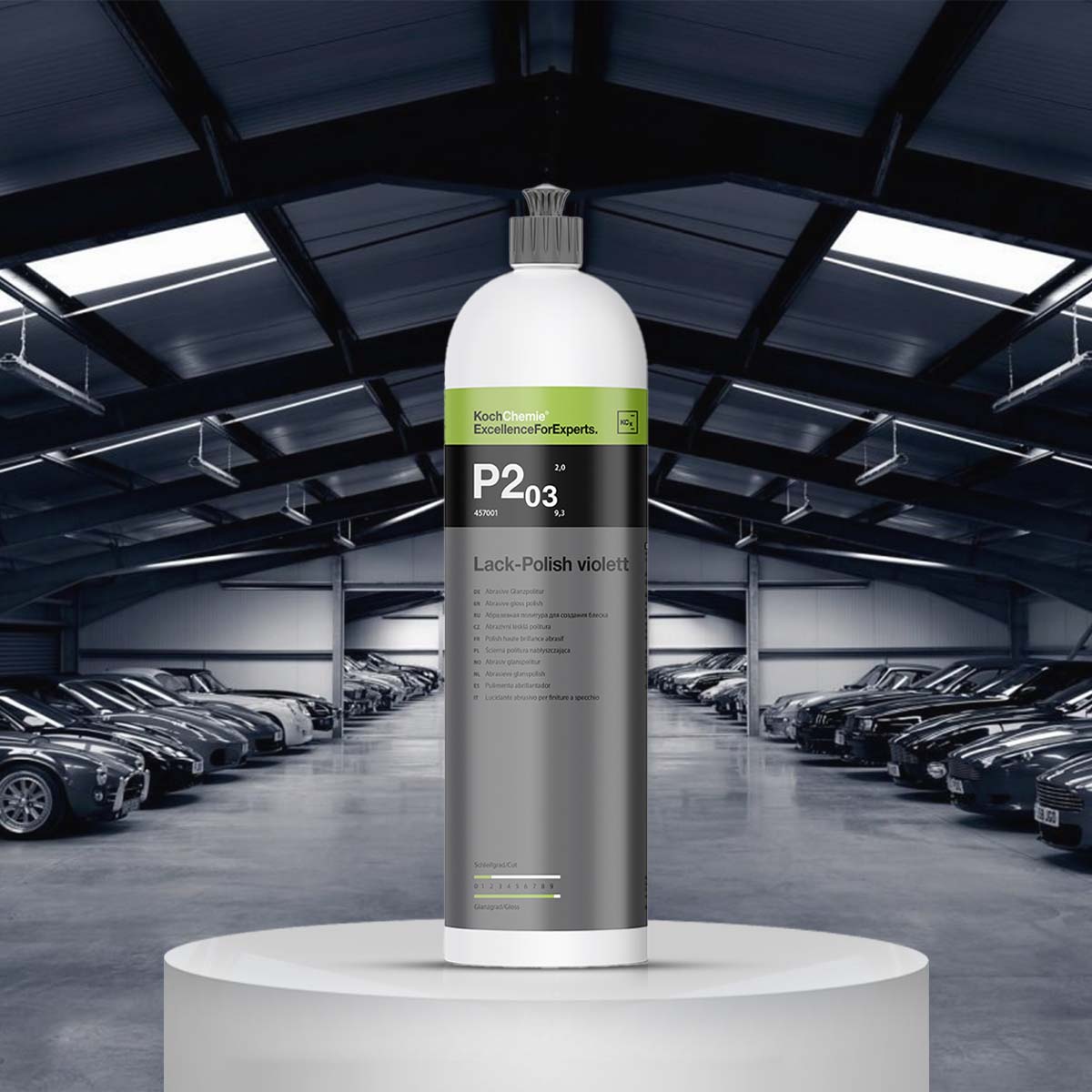Koch Chemie Lack-Polish Violett P2.03 1 Ltr, abrasive gloss polish for enhancing paintwork and achieving a streak-free high-gloss finish.