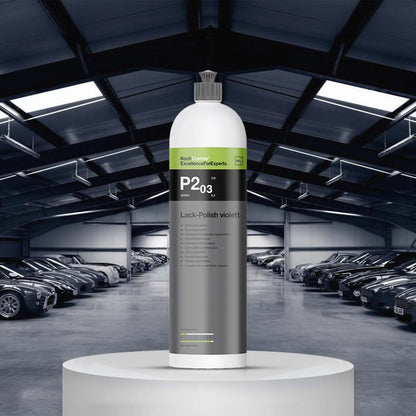Koch Chemie Lack-Polish Violett P2.03 1 Ltr, abrasive gloss polish for enhancing paintwork and achieving a streak-free high-gloss finish.