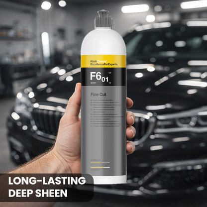 Koch Chemie Fine Cut F6.01 1 Litre, a silicone-oil-free polishing compound in hand view closeup