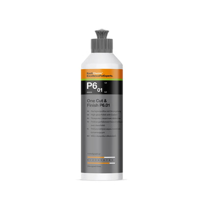 Koch Chemie One Cut & Finish P6.01 250ml, a cutting and finishing polish for achieving a flawless finish on car surfaces.