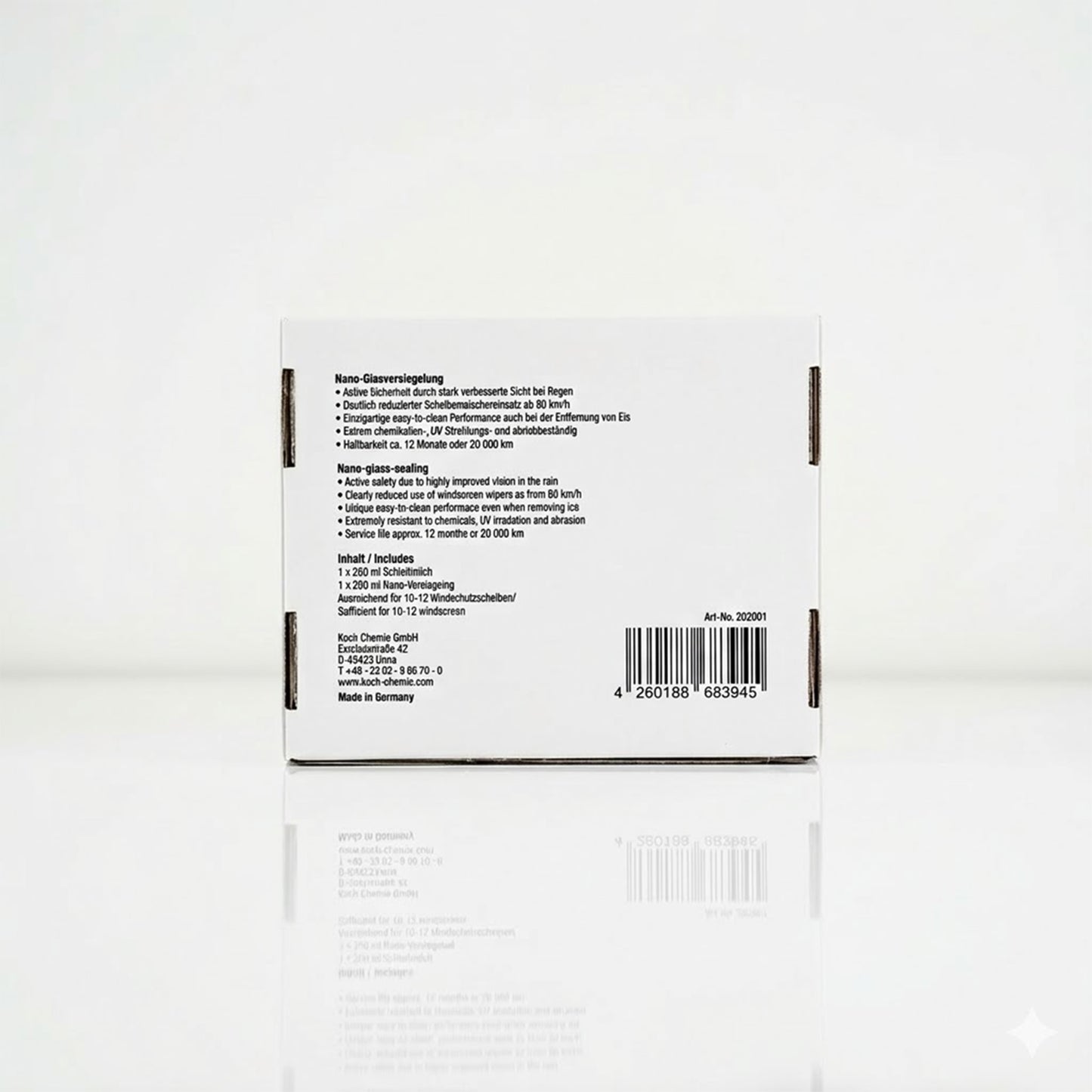 Koch chemie Nano Glasversiegelung 250ml Kit Glass Cleaners right side view on white background
