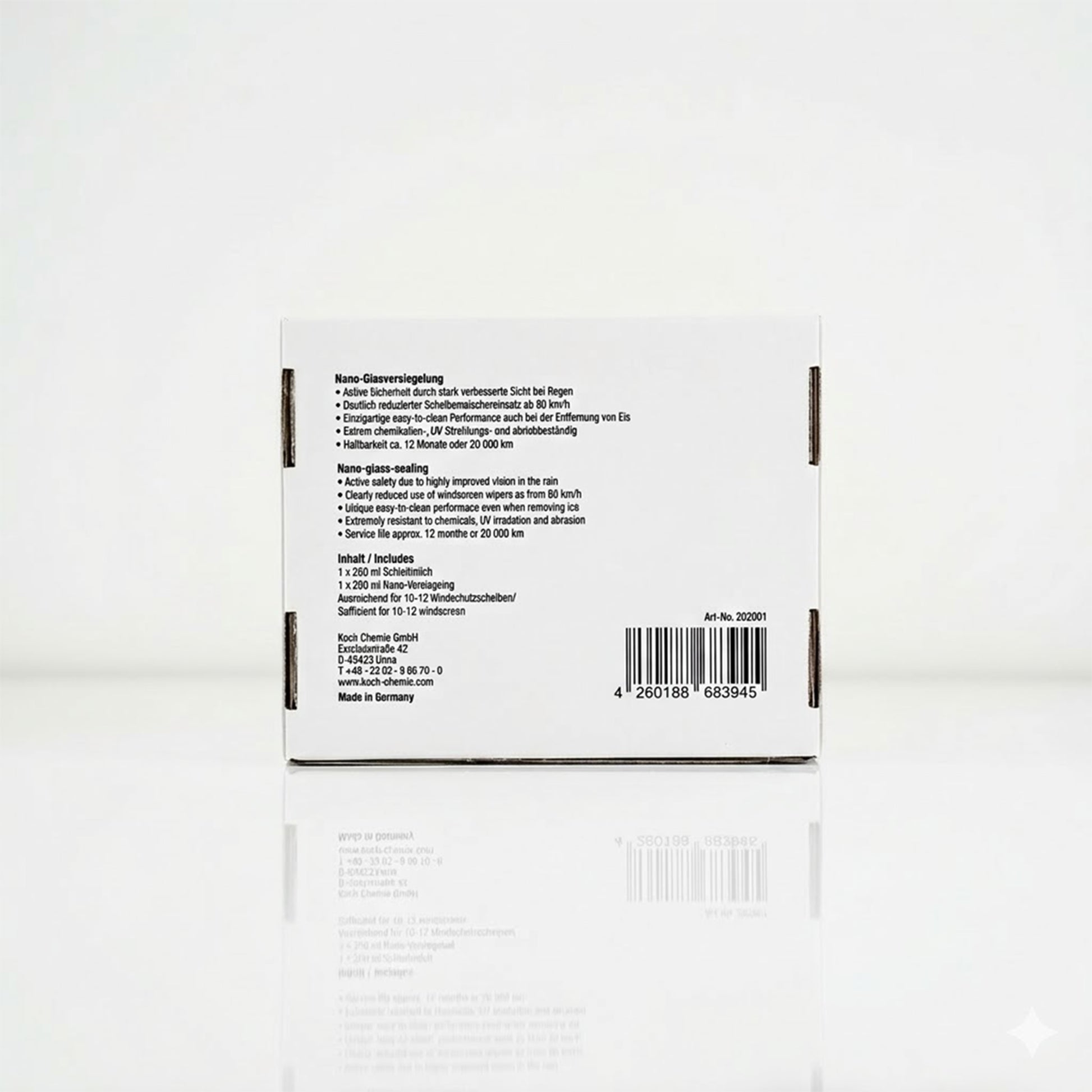 Koch chemie Nano Glasversiegelung 250ml Kit Glass Cleaners right side view on white background