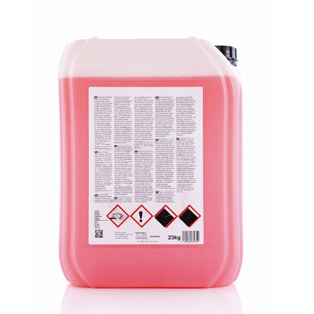 Koch Chemie Felgenreiniger CL 23 kg washing bay cleaner in transparent can back view on white background