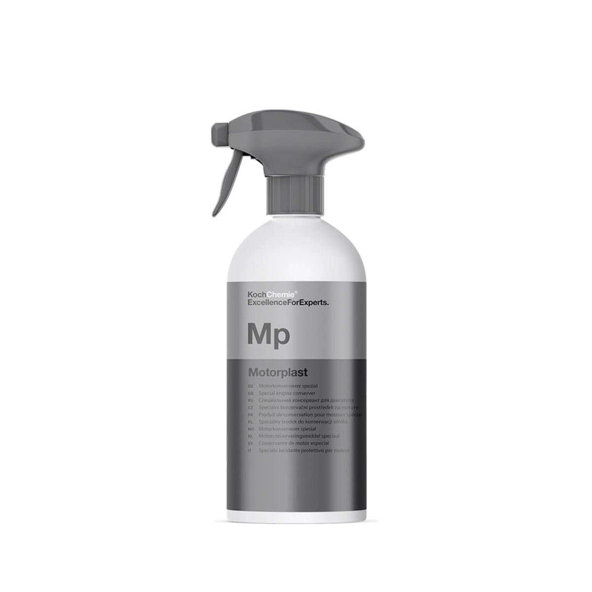 Motorplast Engine Dressing 500ml by Koch Chemie, offering a naturally shiny finish, corrosion protection, and temperature resistance up to 250°C.