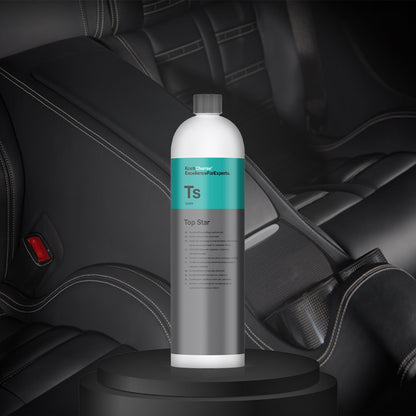 Koch Chemie Top Star 1L dashboard and interior dressing, providing a semi-gloss finish and UV protection for plastic and rubber surfaces.