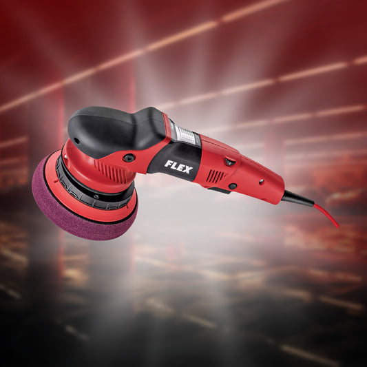 Flex XFE 7-15 150 random orbital polisher with 15mm throw, ideal for swirl and scratch removal on all paint types.