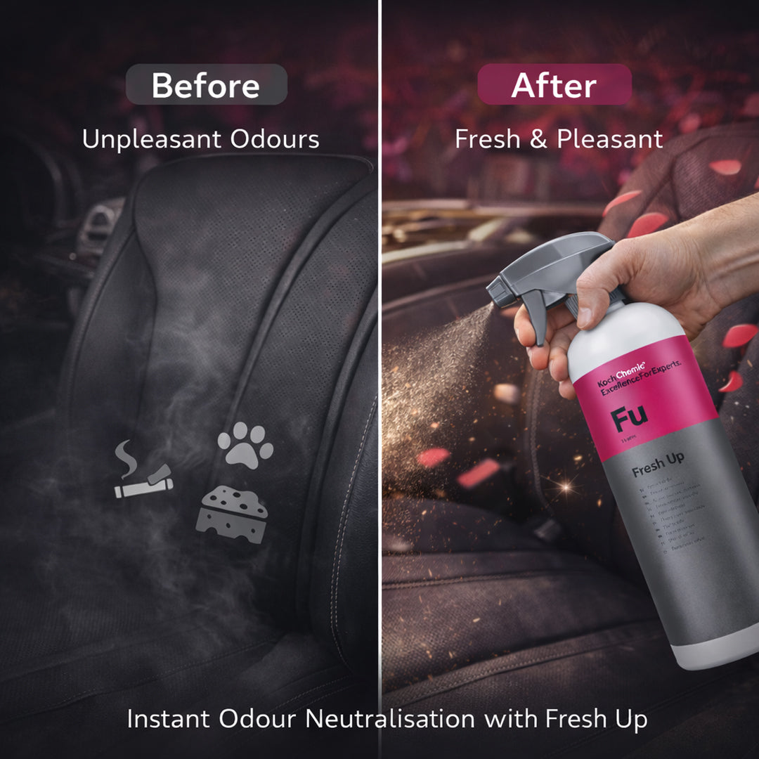 Koch Chemie Fresh Up 1Ltr Vehicle Air Fresheners spraying before and after 