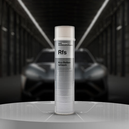 Koch Chemie Tyre Foam Spray Kcu-Reifenschaum in a 0.6L can, designed for easy application and long-lasting tyre shine.