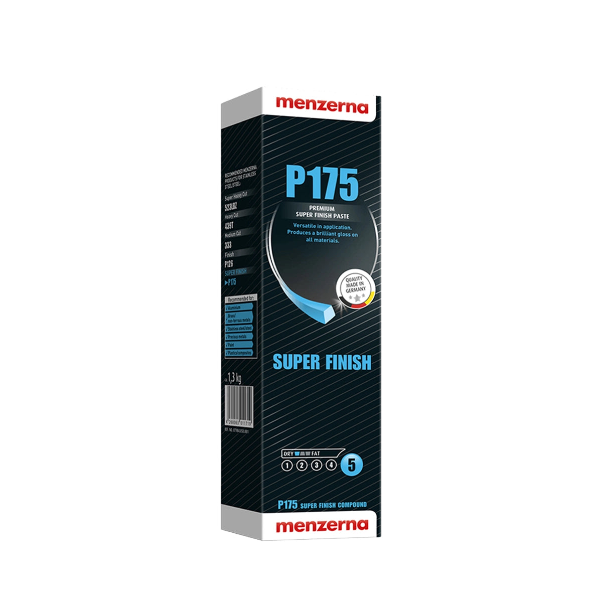 Menzerna P175 Premium Super Finishing Paste 1.32kg, a high-quality finishing polish that delivers a flawless, high-gloss shine on metals, paint, and plastic.