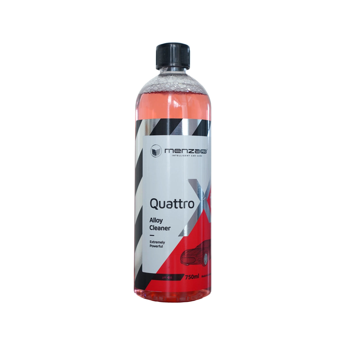 Quattro Xtreme Alloy Cleaner 750ml, professional-grade solution for deep cleaning steel and acid-resistant painted aluminum wheels.