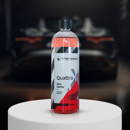 MenzaPro Quattro Xtreme Alloy Cleaner 750ml, powerful acidic formula for removing brake dust, rust, and grime from alloy wheels.