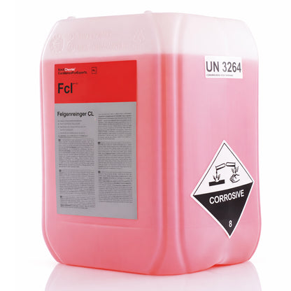 Koch Chemie Felgenreiniger CL 23 kg washing bay cleaner in transparent can side view  on white background
