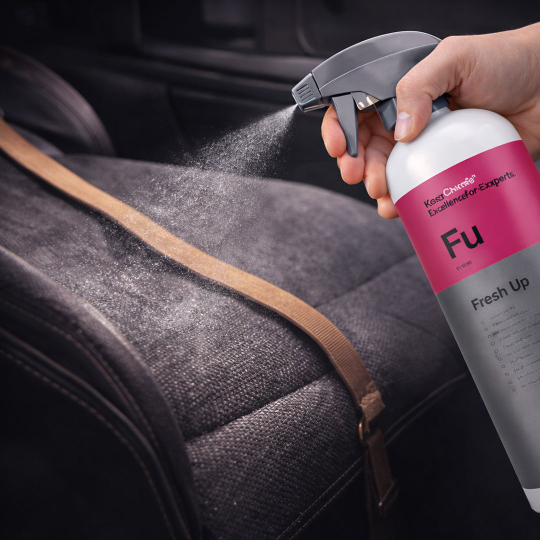 Koch Chemie Fresh Up 1Ltr Vehicle Air Fresheners spraying on car seat