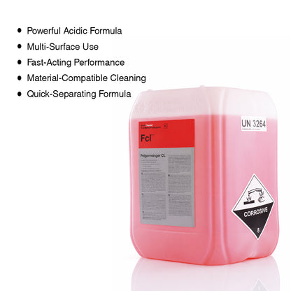 Koch Chemie Felgenreiniger CL 23 kg washing bay cleaner with detail in transparent can front view on white background