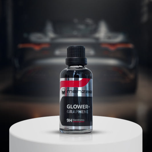 MenzaPro Glower+ Graphene Premium Kit with nano-thin protection for durable, hydrophobic, and UV-resistant car care.