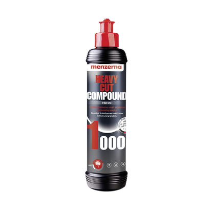Menzerna Heavy Cut Compound 1000, a durable 250ml formula with heat-treated abrasives for precise, swirl-free car paint correction