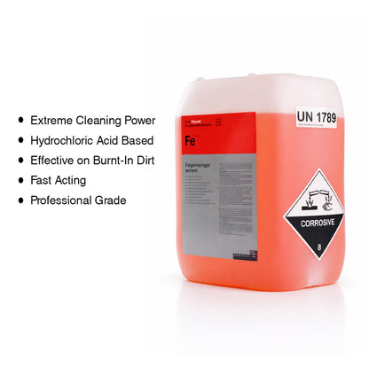 Koch Chemie Felgenreiniger Extrem 11 kg Rim Cleaner in transparent can front view with details on white background