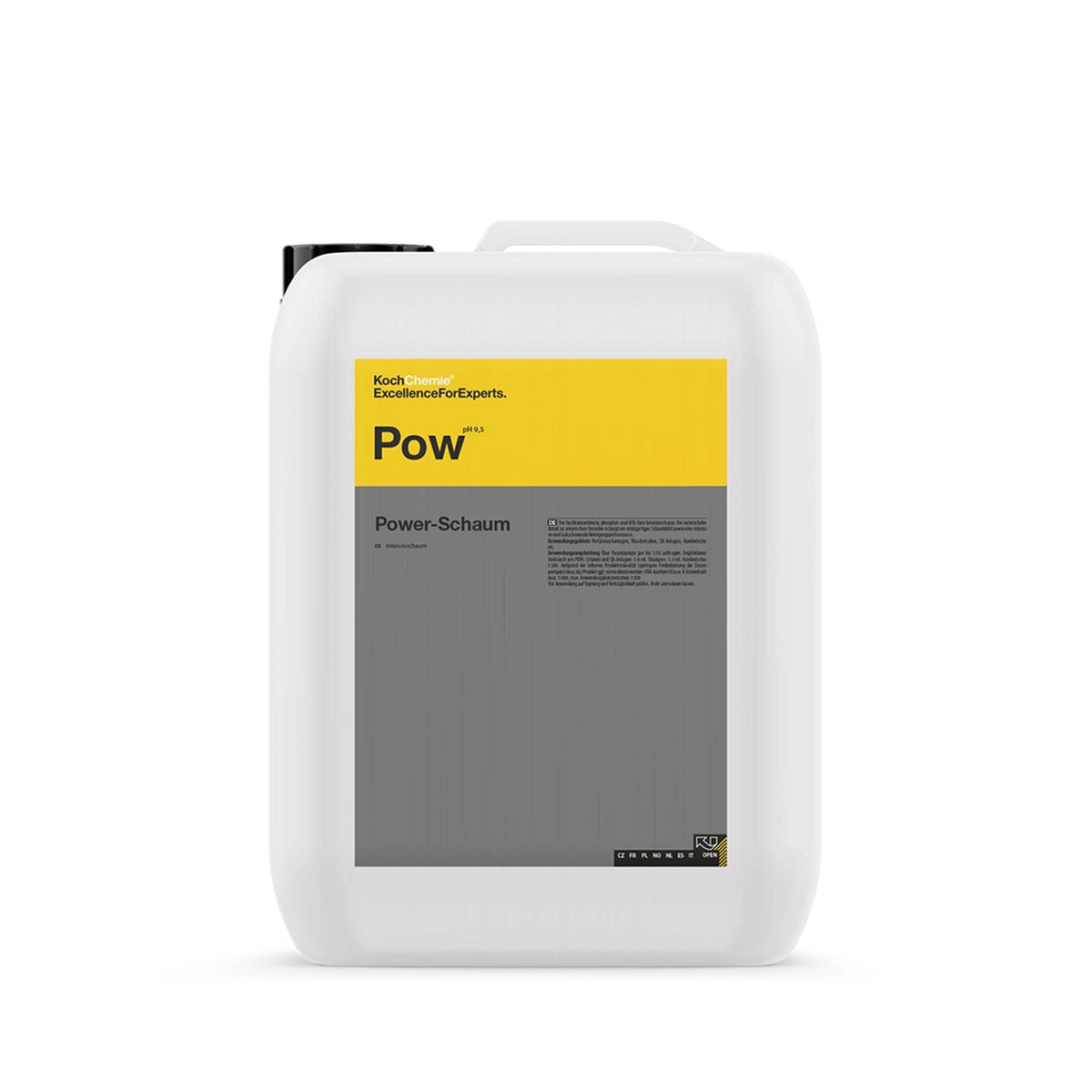 Highly concentrated Koch Chemie Power-Schaum 33 Kg with unique foam pattern, safe for paint and suitable for biological water treatment plants