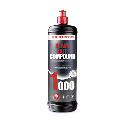 Menzerna Heavy Cut Compound 1000 with aluminum oxide abrasives for fast and consistent paint restoration and detailing results.