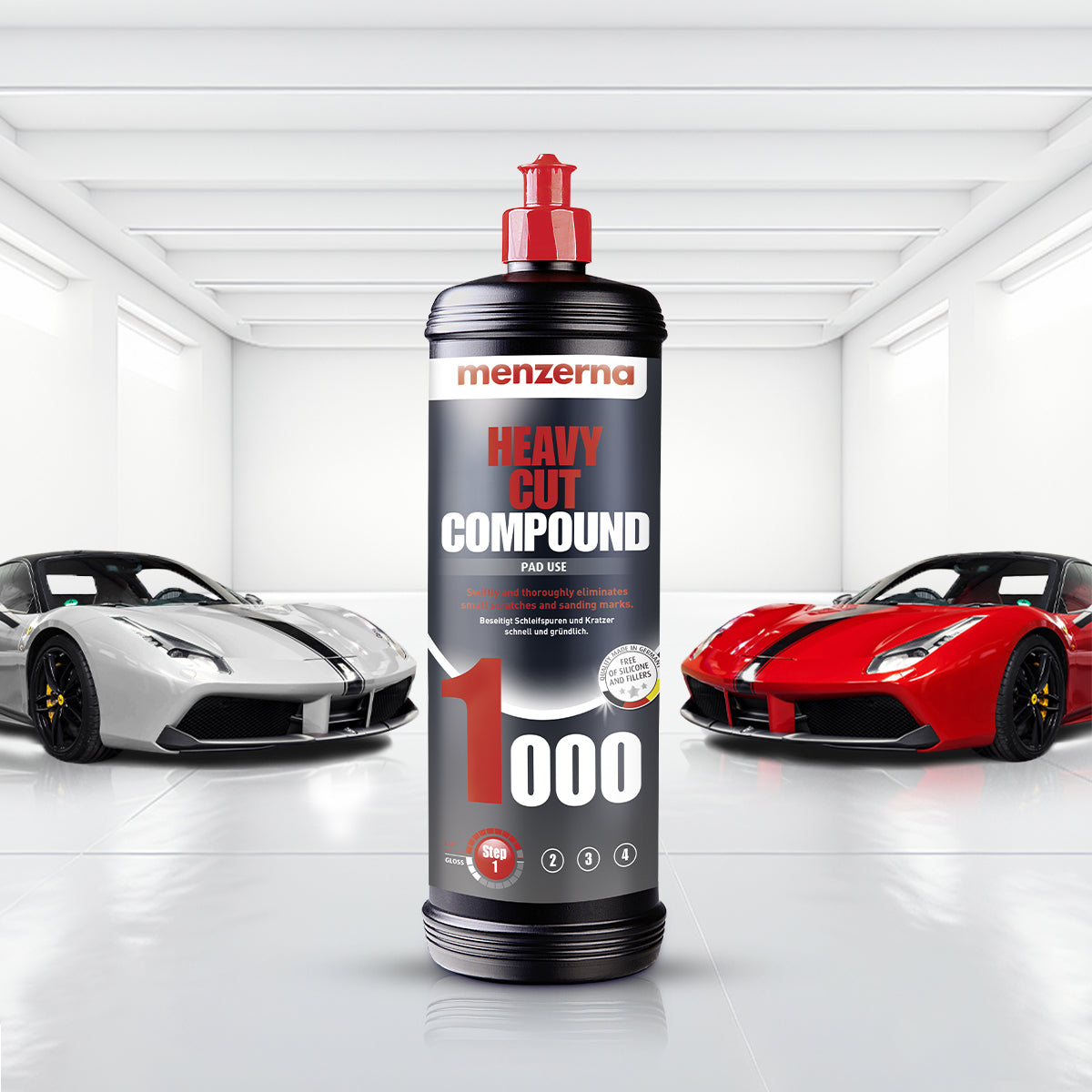 Menzerna Heavy Cut Compound (HCC 1000) 1 KG with enhanced polishing strength for removing scratches and swirl marks, ideal for professional car detailing.