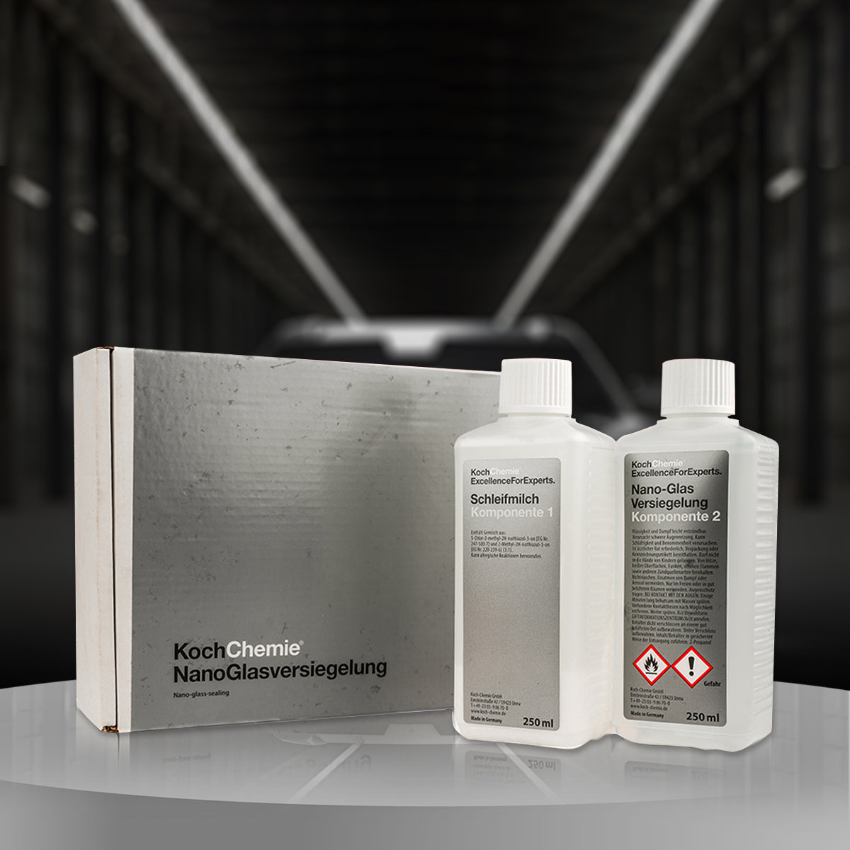 Koch Chemie Nano Glass Coating 250ml Kit for hydrophobic protection on glass and ceramic surfaces.