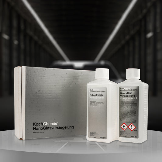 Koch Chemie Nano Glass Coating 250ml Kit for hydrophobic protection on glass and ceramic surfaces.