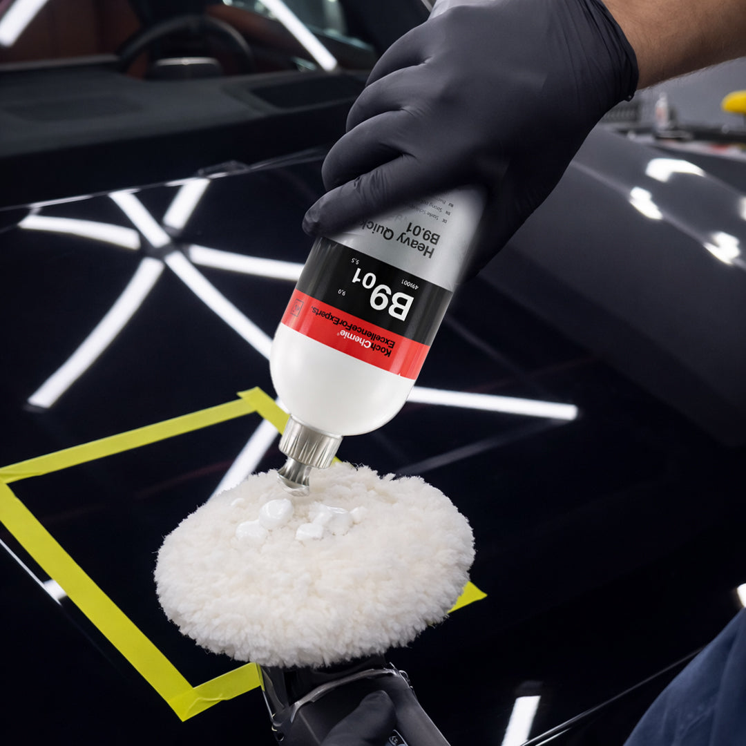 Koch Chemie Heavy Quick Cut B9.01  1Litre Polishing Compound in bottle on black background