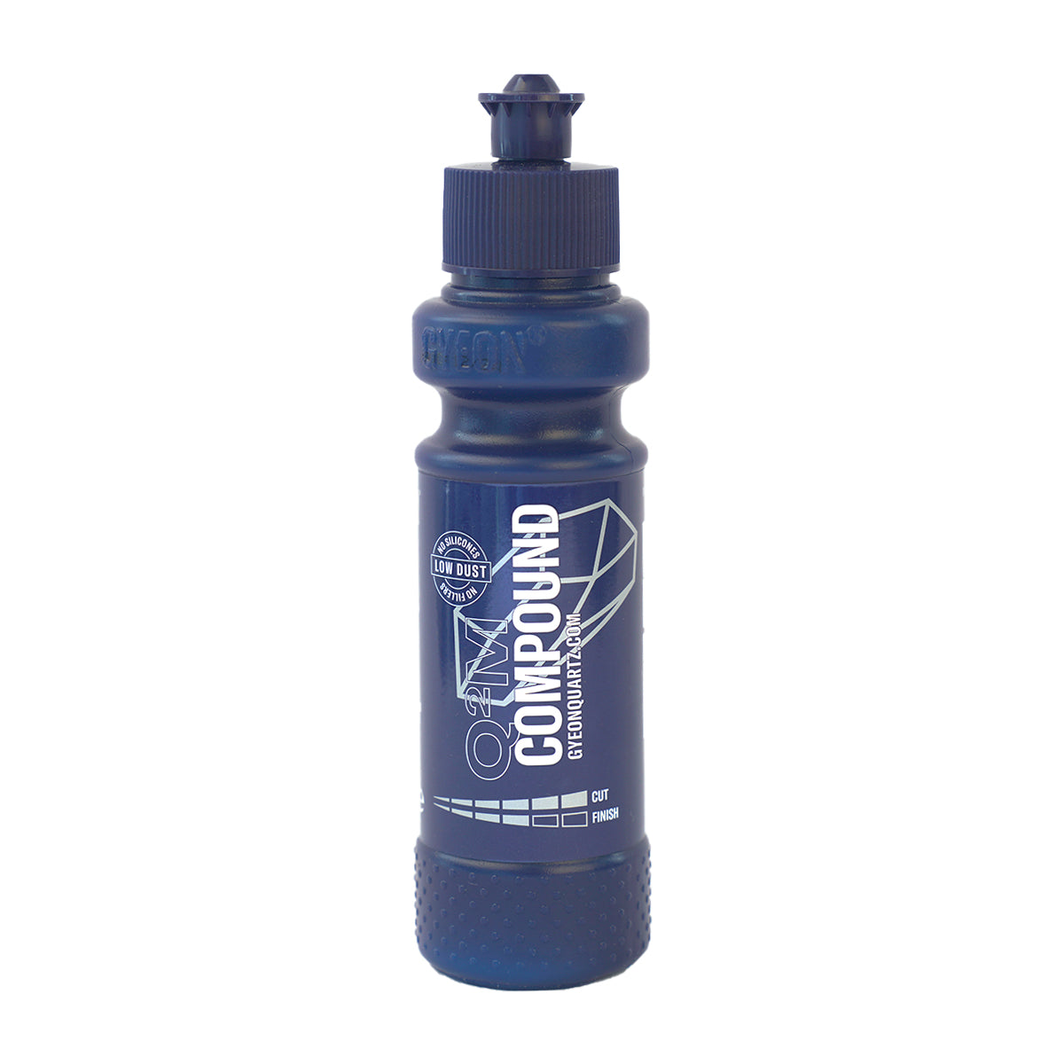 Blue water bottle with a label on a white background