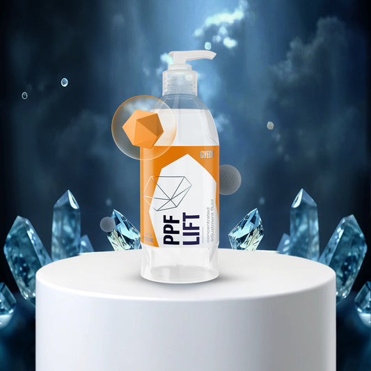Bottle labeled 'PPF LIFT' with crystal-like decorations on a dark background