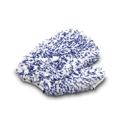 Blue and white textured cushion on a white background