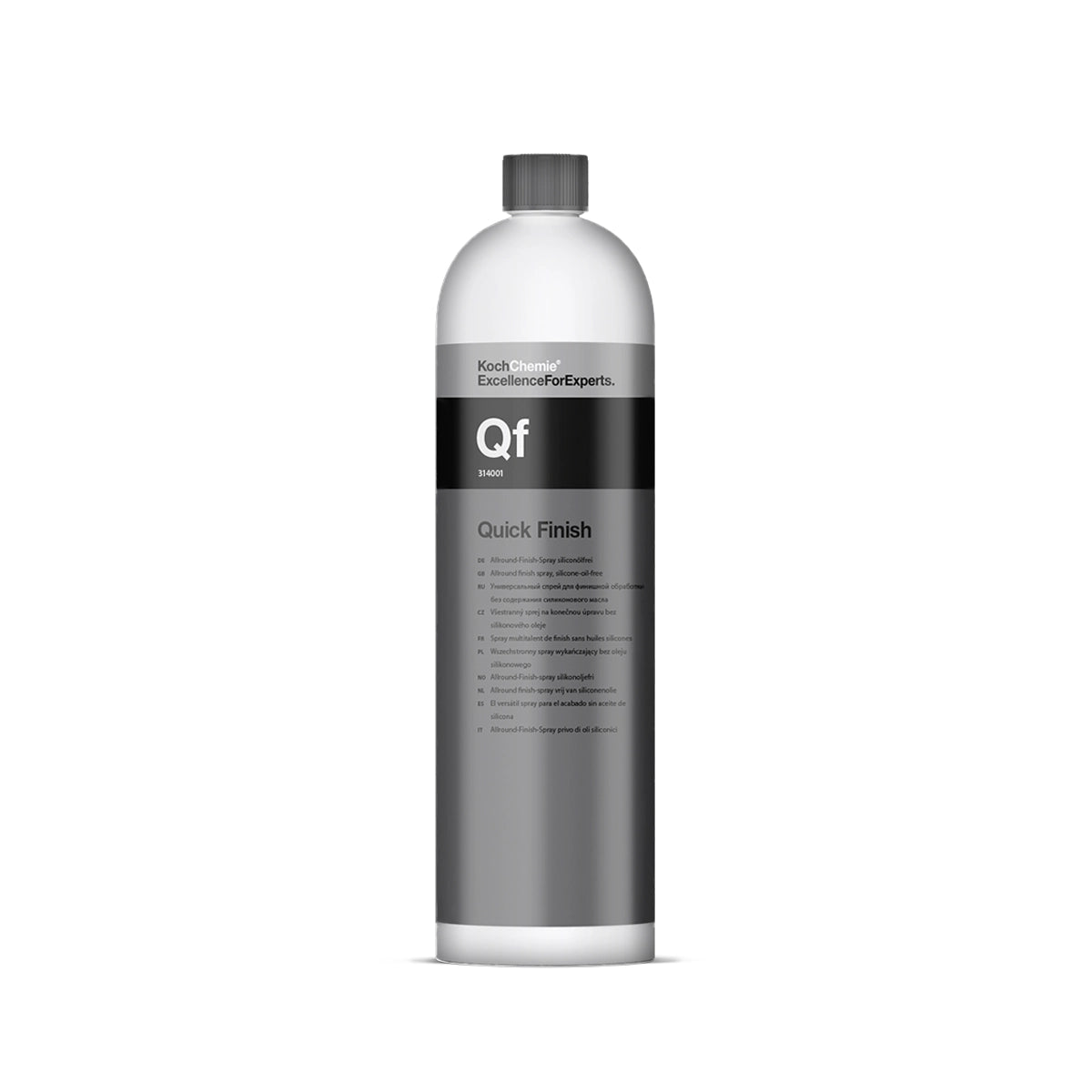 Quick Finish 1L by Koch Chemie, ideal for car paint, glass, plastic, and stainless steel, offering a streak-free shine.