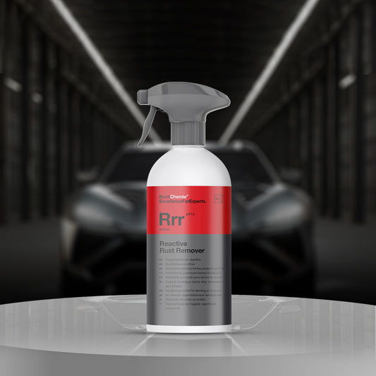Koch Chemie Reactive Rust Remover 500ml spray bottle, removes rust, metal particles, and brake dust effectively.