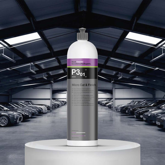 Koch Chemie Micro Cut & Finish P3.01 1 Litre, a micro-polishing compound with carnauba wax, providing a brilliant high gloss finish and long-lasting protection.