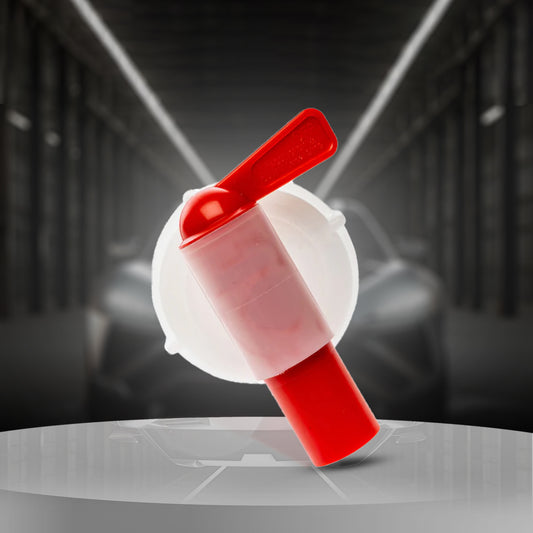 Red and white container with a scoop on a blurred background
