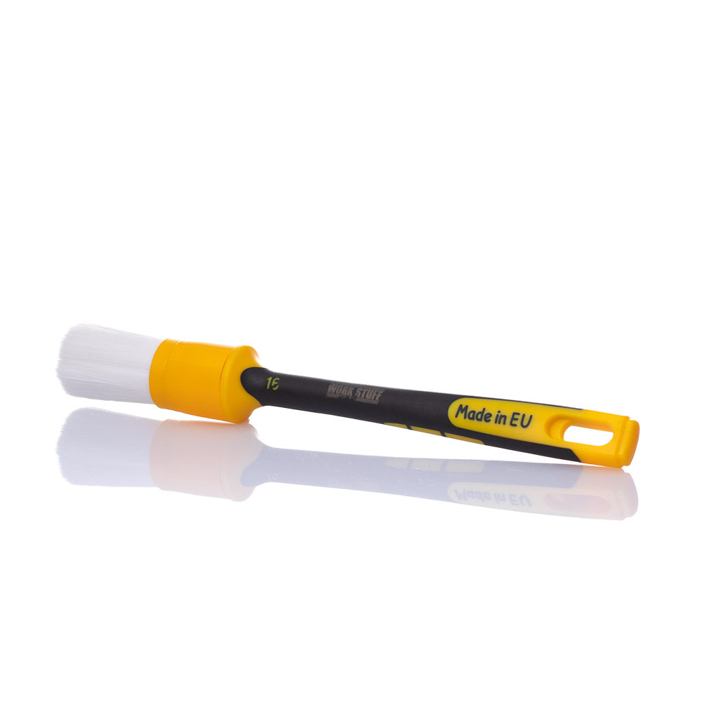 Professional detailing brush with a 30mm size, rubber grip, and flawless white bristles for versatile car cleaning.