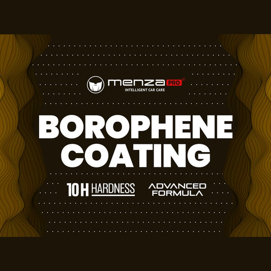 Menza Pro Borophene Coating advertisement with text on a dark background